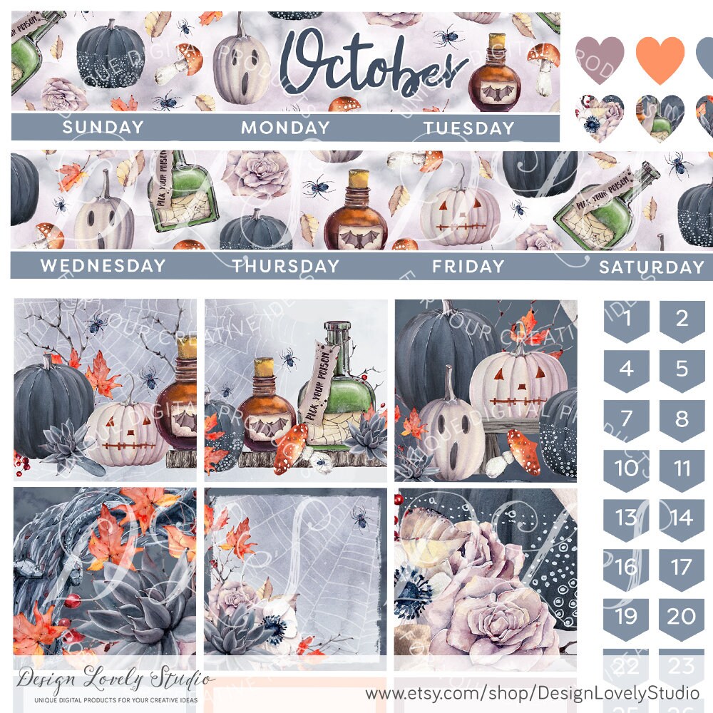 Printable October Stickers Kit, Happy Planner October Monthly Kit ...