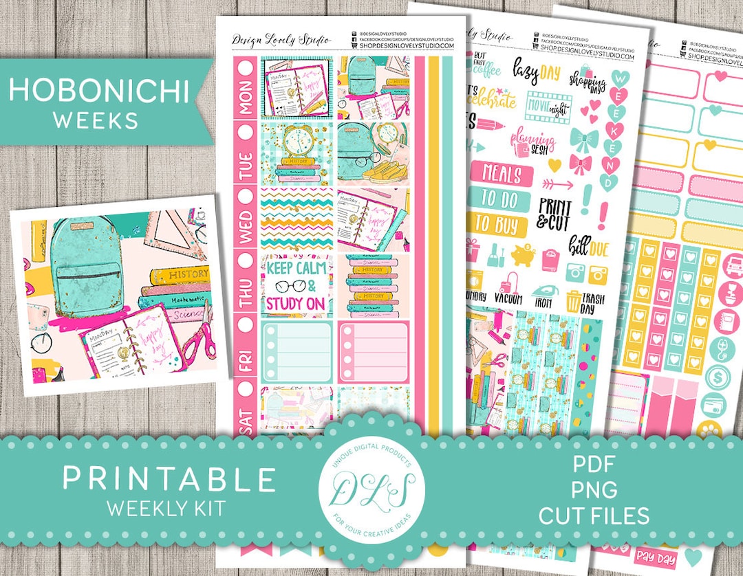 BACK TO SCHOOL Planner Stickers Kit, Printable Hobonichi Weeks Stickers ...