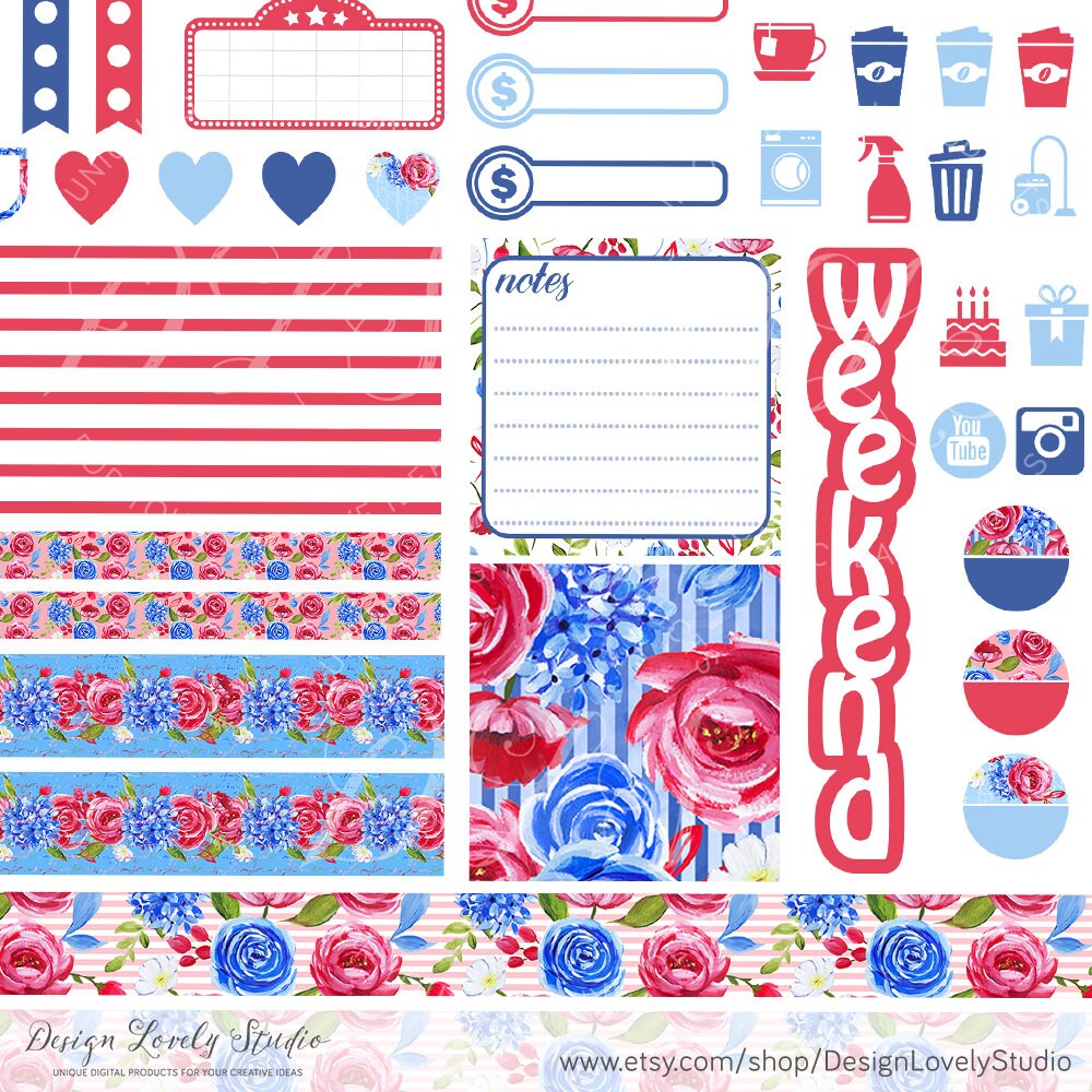 Mini Happy Planner Sticker Kit, 4th of July Weekly Kit, Printable ...