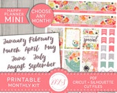 PRINTABLE Mini Happy Planner Stickers, Floral Planner Stickers, Monthly Planner Stickers Kit, Monthly Planner Printable, Cut Files, MM189