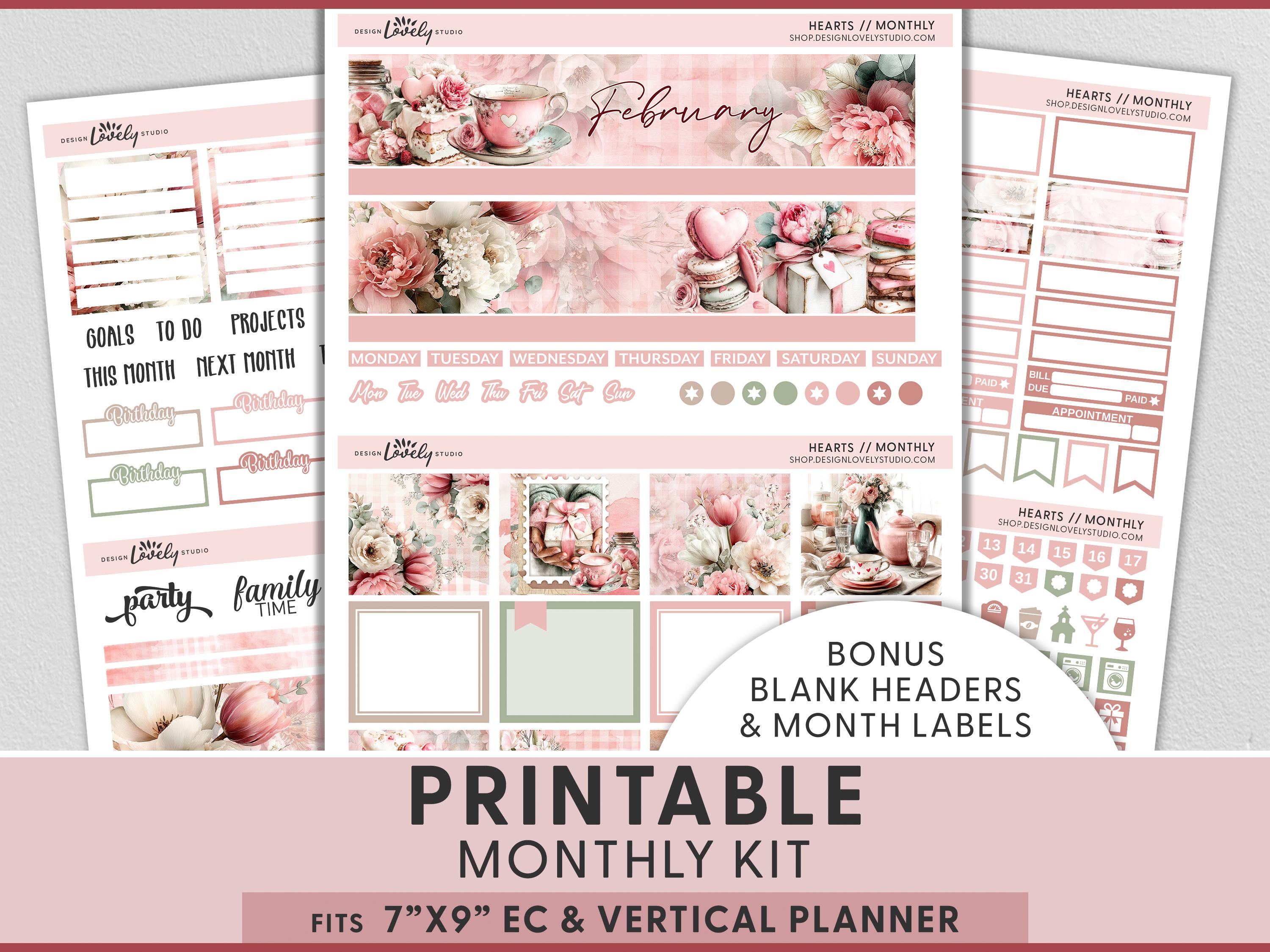 Love & Cookies Printable Planner Stickers, February Monthly Planner Kit ...