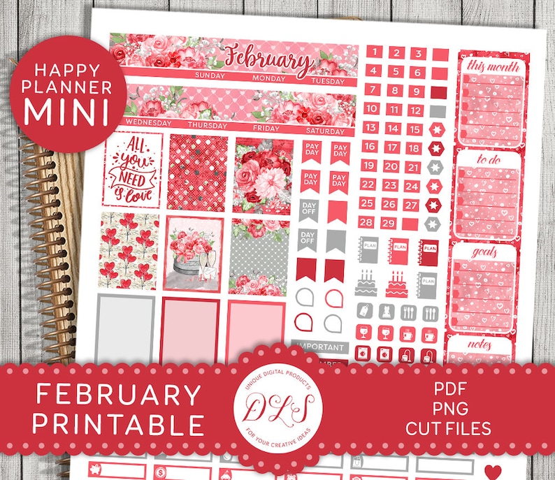 Mini Happy Planner February Planner Stickers Kit Printable | Etsy
