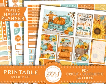 Heureux d’organisation automne Stickers Kit, Halloween Planner Stickers, planificateur citrouille Kit, Kit hebdomadaire octobre, coupés fichiers, numérique, HP151