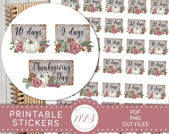 Druckbare THANKSGIVING Countdown Sticker, Thanksgiving Scrapbook Sticker, Feiertage Countdown Sticker, Herbst Sticker, DS173