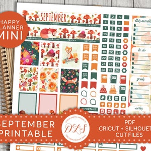 Mini adesivi pianificatore di settembre, kit di adesivi mensili di settembre, adesivi pianificatore autunnale, pianificatore di ritorno a scuola, settembre stampabile, MM119