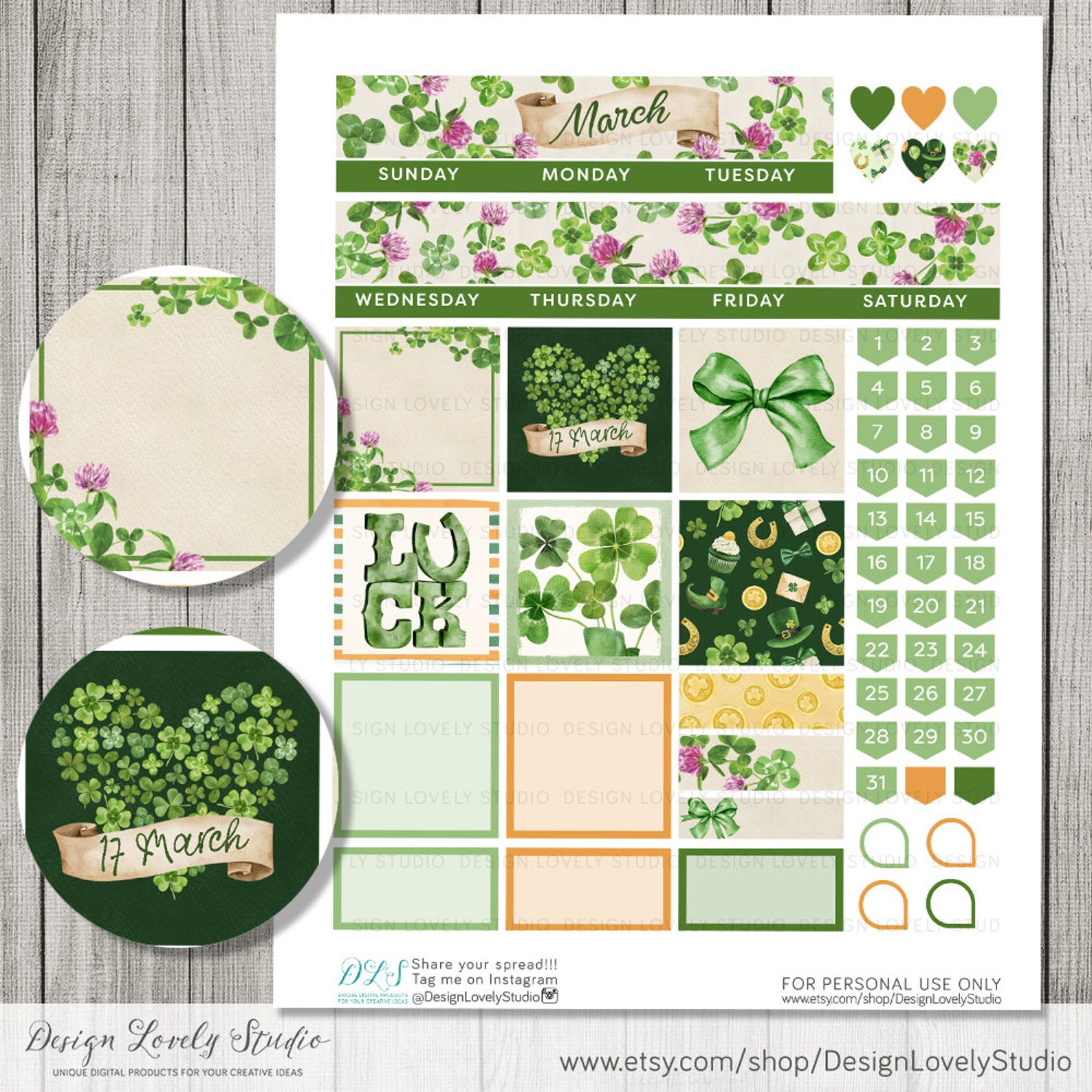Big Happy Planner Printable Stickers, March Monthly Stickers Kit, Irish ...