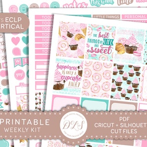 Cupcake Planner Stickers, ECLP Vertical Stickers, Bakery Planner Stickers, Sweets Planner Stickers, Weekly Planner Kit, Cut Files, VS142