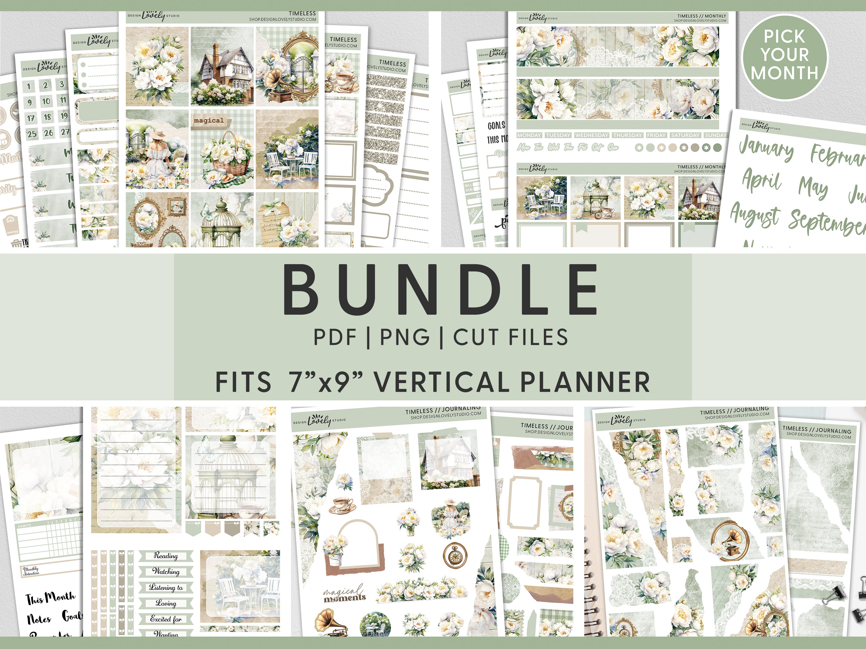 Printable Floral Planner Stickers Bundle, Spring, Summer, Standard