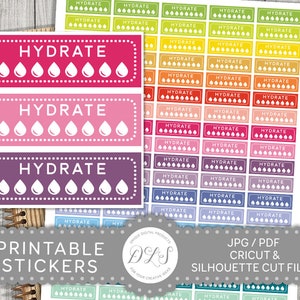 Hydrate Stickers, Hydrate Printable Stickers, Water Planner Stickers, Hydrate Tracker Stickers, Functional Stickers, Stickers PDF, FS104