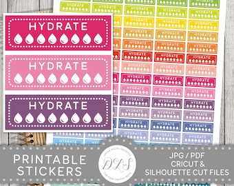 Hydrate Stickers, Hydrate Printable Stickers, Water Planner Stickers, Hydrate Tracker Stickers, Functional Stickers, Stickers PDF, FS104