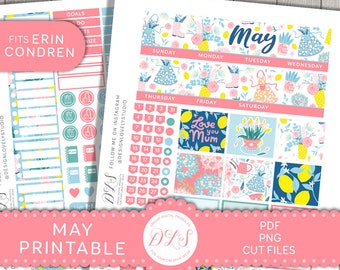May PRINTABLE Planner Stickers, Printable May Monthly Stickers Kit, Mothers Day Planner Stickers, fits Erin Condren, Digital Stickers, MV161