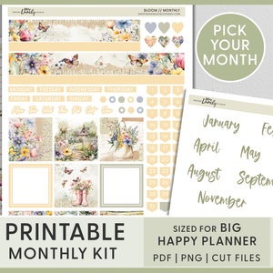 Kit de adesivos mensais de maio, adesivos de planejador de abril, kit de adesivos mensais de março, adesivos de primavera, adesivos grandes e felizes para impressão, BM239