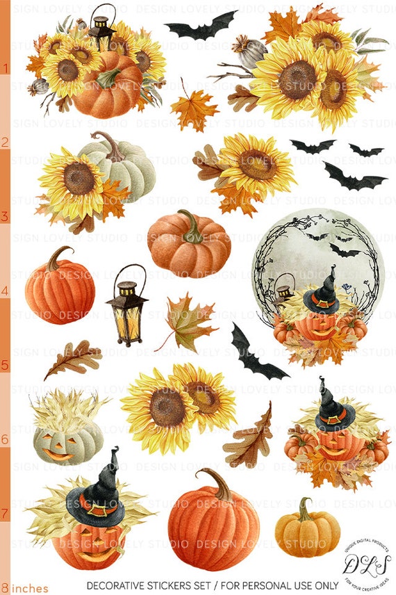 HALLOWEEN Decorative Stickers, October Stickers, Pumpkin Bat Orange  Stickers Watercolor ECLP Mambi Happy Planner Filofax DS106 -  Canada