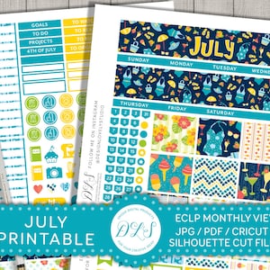 July Monthly Stickers for Erin Condren, Monthly Printable Kit, ECLP July Monthly View, July Monthly Kit, Life Planner Monthly Kit, MV130