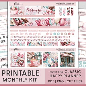 Kit de pegatinas mensuales de febrero, pegatinas para planificador de febrero, pegatinas para el día de San Valentín, pegatinas mensuales imprimibles de Happy Planner, Love, HPMV262