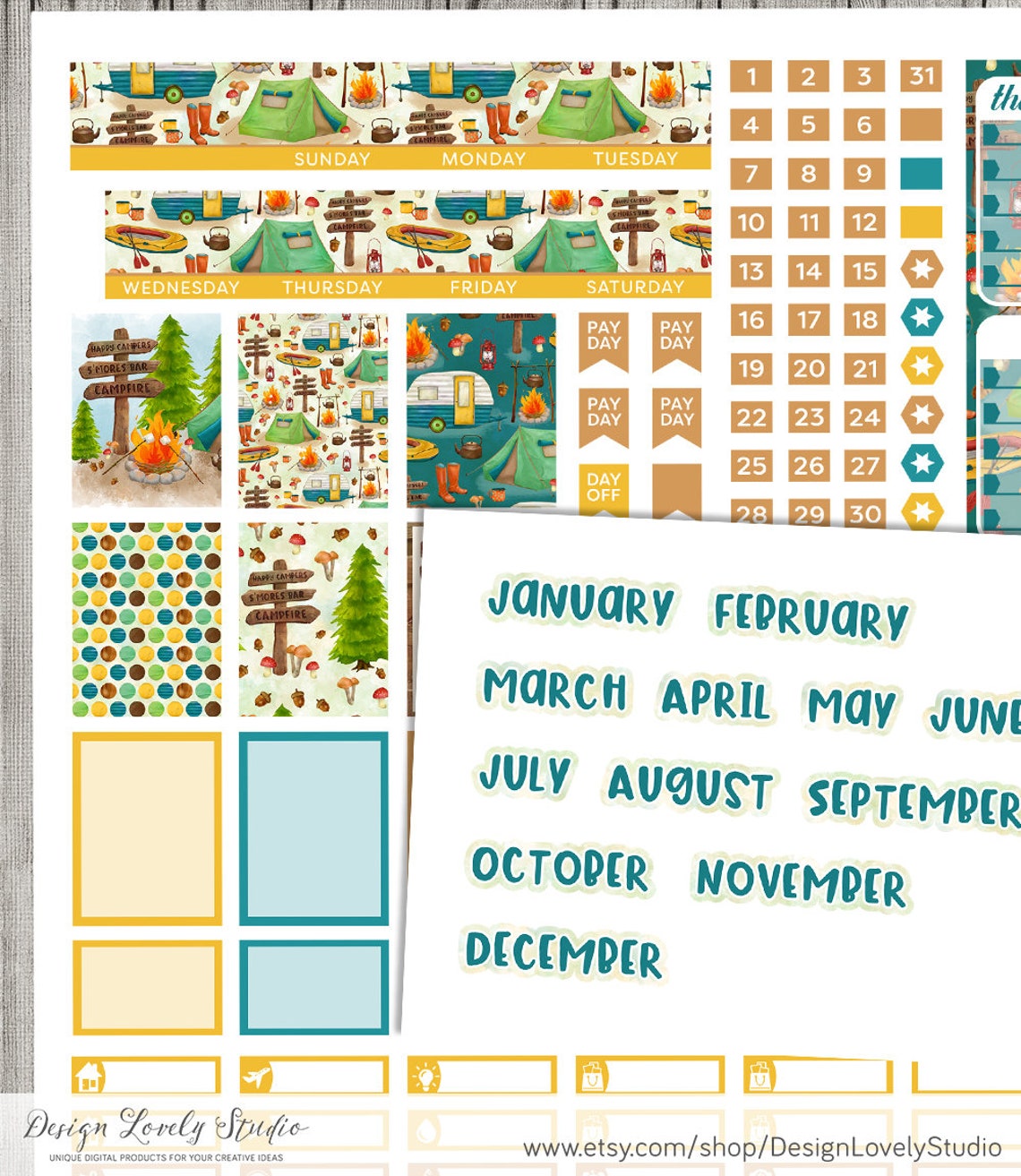 Camping Planner Stickers, MINI HAPPY PLANNER Monthly Stickers Kit ...
