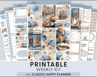 Cozy Reading Fall Printable Planner Stickers, Happy Planner Classic Weekly Kit, Autumn Bookshop, HP305