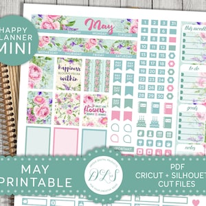 May Mini Happy Planner Stickers, May Monthly Kit, Mini Happy Planner Printable Stickers, May Monthly View, Floral Planner Kit, MM132