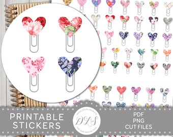 PRINTABLE Heart Paper Clip Stickers, Heart Paper Clip Stickers For Planner, Heart Paper Clip Icons, Digital Heart Paperclips,  DS146