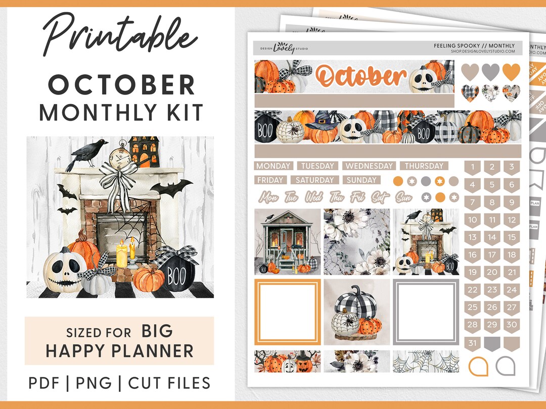October Planner Stickers, Big Happy Planner Stickers Kit, Monthly ...