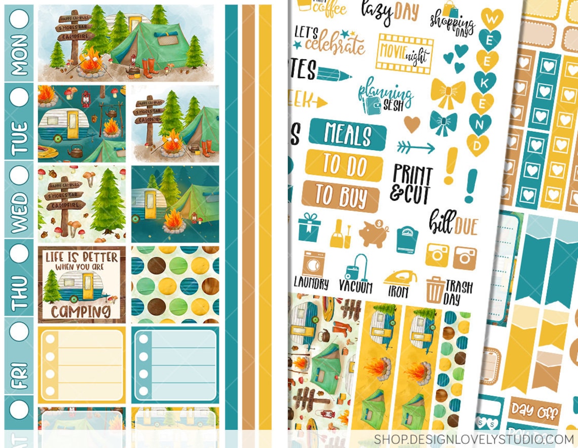 Printable HOBONICHI Weeks Planner Stickers, Camping Planner Stickers ...