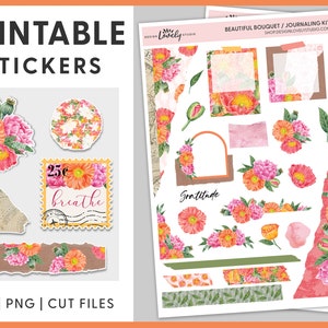 Printable Journaling Stickers, Botanical Journaling Sticker Kit, Floral Planner Stickers, Bullet Journal Stickers, Scrapbook Stickers, JS107
