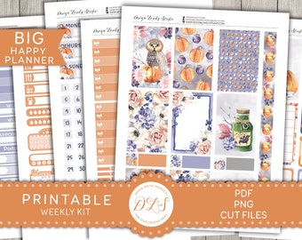 Halloween Planner Stickers, Printable Weekly Planner Stickers, Big Happy Planner Stickers, Autumn Planner Kit, October Stickers Kit, BW178