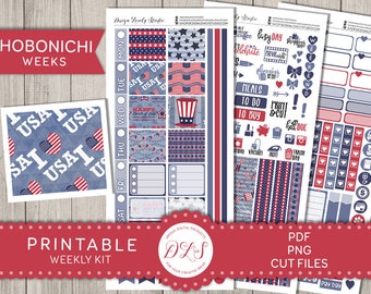 DRUCKBARE 4. Juli Planner Sticker Kit, druckbare HOBONICHI Wochen Sticker Kit, Fourth Of Juli Hobonichi Wochen Kit, HO117