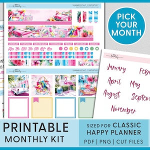 Palm Beach Monthly Sticker Kit – June July August Summer Planner Stickers for Classic Happy Planner, Tropical Printable Kit, Glam, HPMV270