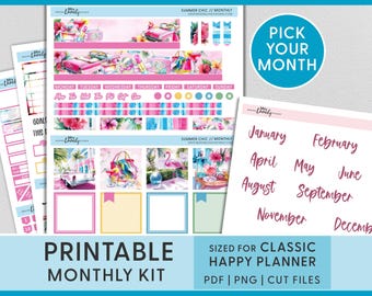 Palm Beach Monatliches Aufkleber-Kit - Juni Juli August Sommer-Planer Aufkleber für klassischen glücklichen Planer, tropisch druckbares Kit, Glam, hpvv270