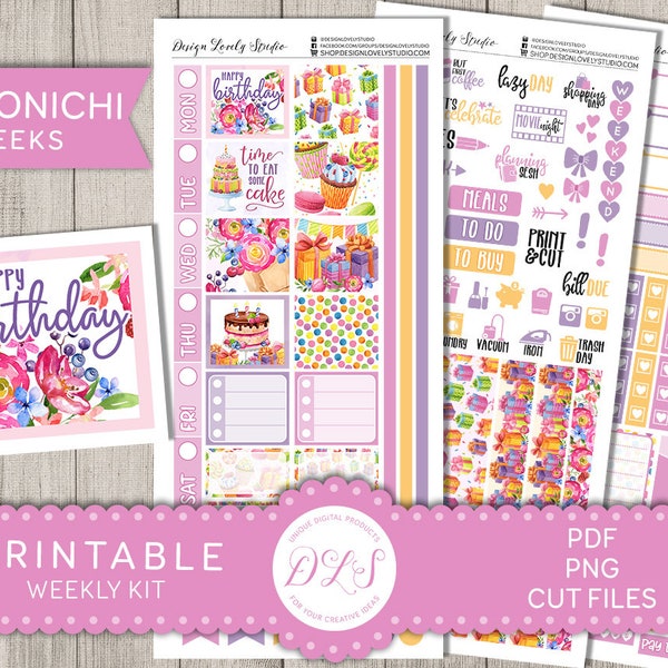 Printable HOBONICHI Weeks Planner Stickers, Birthday Planner Stickers, Hobonichi Weeks Birthday Stickers Kit, Cut Files, HO106