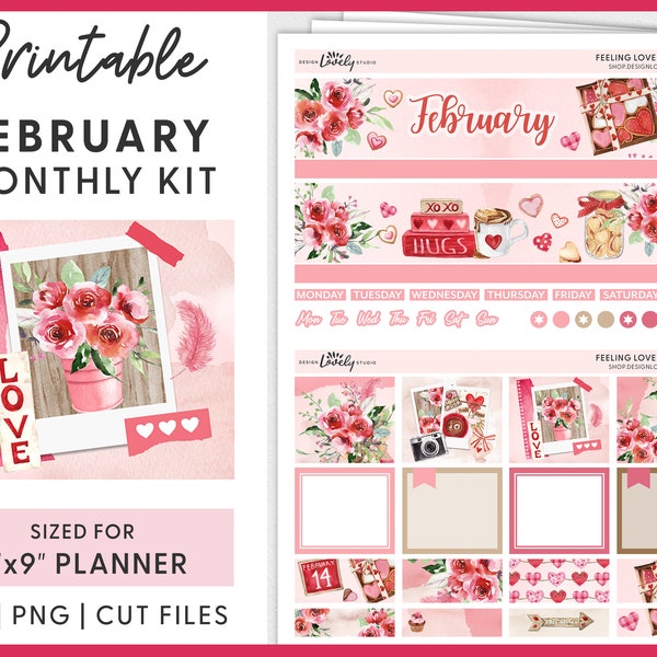 Februar Sticker, Valentinstag Sticker, druckbare Sticker, Erin Condren Februar Sticker, Liebe Sticker, MV215