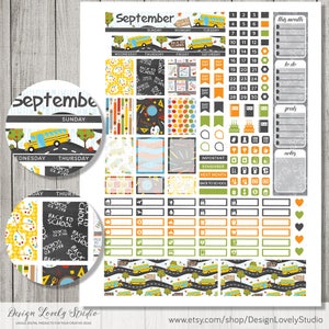 September Monthly Stickers Kit, Back to School September Stickers, Back ...