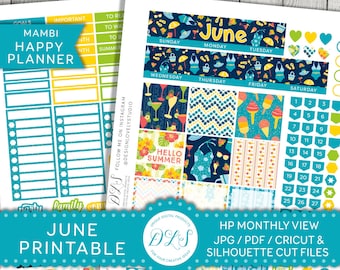June Monthly Stickers Kit, June Monthly View Stickers, Monthly Summer Planner Kit, Happy Planner June Stickers, June Planner Kit, HPMV123