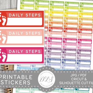 Dagelijkse stappenstickers, dagelijkse stappentrackingstickers, dagelijkse stappenplannerstickers, dagelijkse stappentracker, afdrukbare dagelijkse stappentracker, FS123