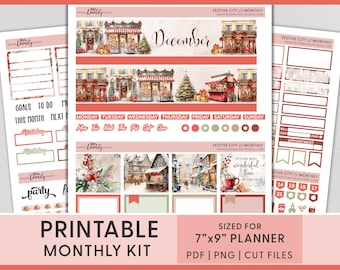 Kit mensual de diciembre imprimible, pegatinas del planificador de Navidad, kit de pegatinas mensuales de diciembre, pegatinas del planificador imprimibles, Erin Condren, MV235