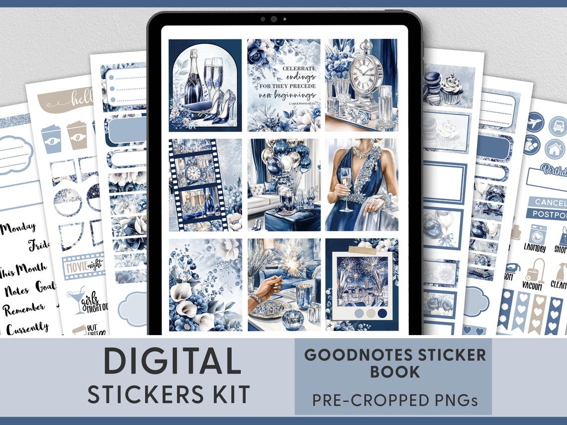 New Year's Eve Stickers, New Year Planner Kit, January Digital Planner ...