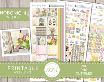 Printable SPRING Planner Stickers Kit, Printable Hobonichi Weeks Kit, Floral Planner Stickers, April Weekly Stickers Kit, Cut Files, HO143