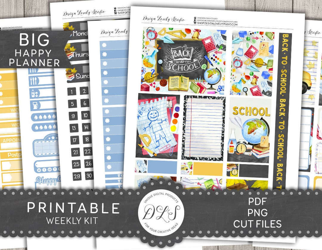 Printable BACK TO SCHOOL Planner Stickers, Big Happy Planner Weekly ...