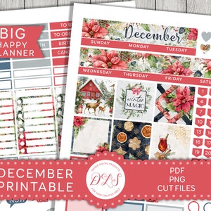 Afdrukbare DECEMBER Planner Stickers, Big Happy Planner Stickers, December maandelijkse Kit, Kerst Planner Stickers, Vakantie Stickers, BM185