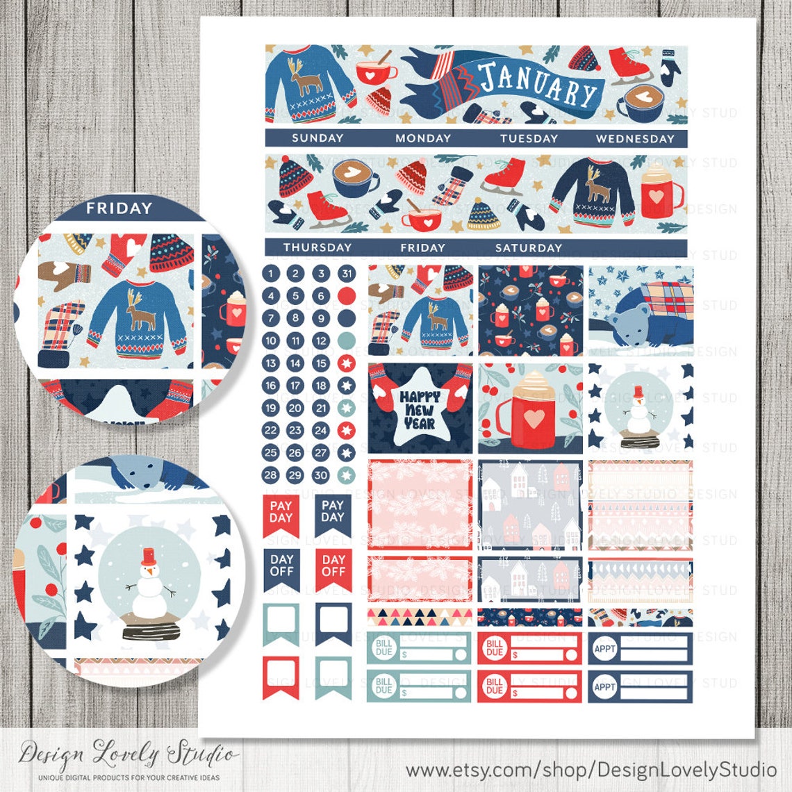 January Monthly Kit, January Planner Stickers, Printable Planner ...