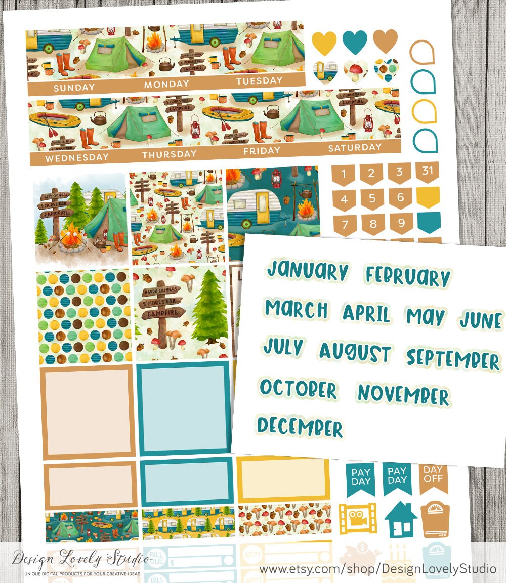 Printable Camping Planner Stickers Printable HAPPY PLANNER - Etsy