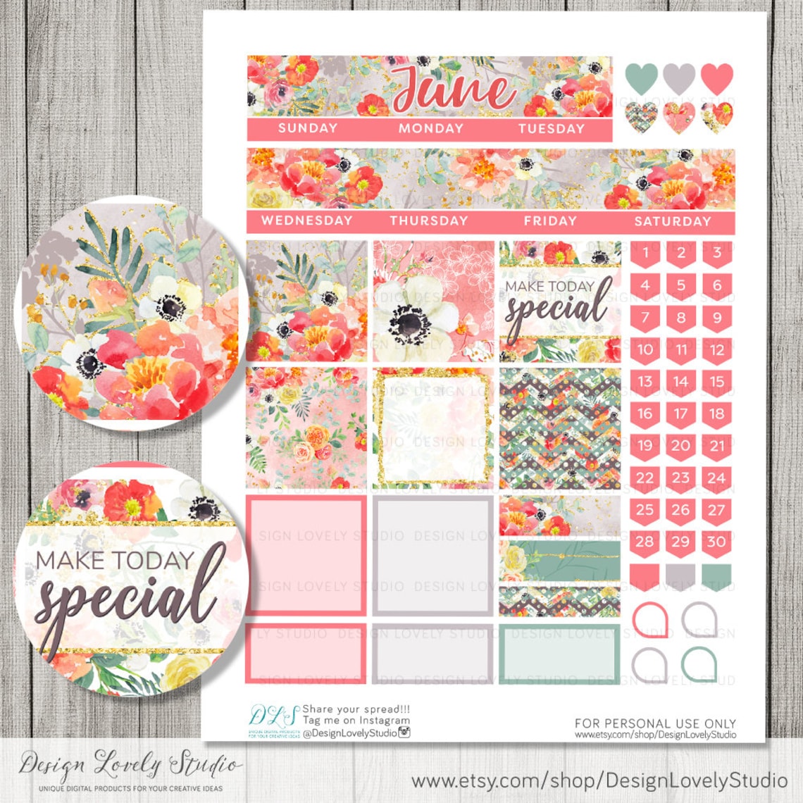 Printable JUNE Planner Stickers Big Happy Planner Monthly | Etsy