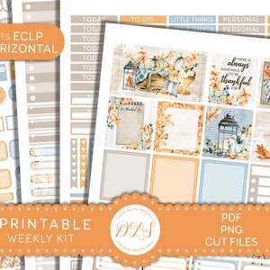 Printable FALL Planner Stickers, Thanksgiving Planner Stickers, Weekly Stickers Kit, fits Erin Condren Horizontal Planner, Cut Files, HS188