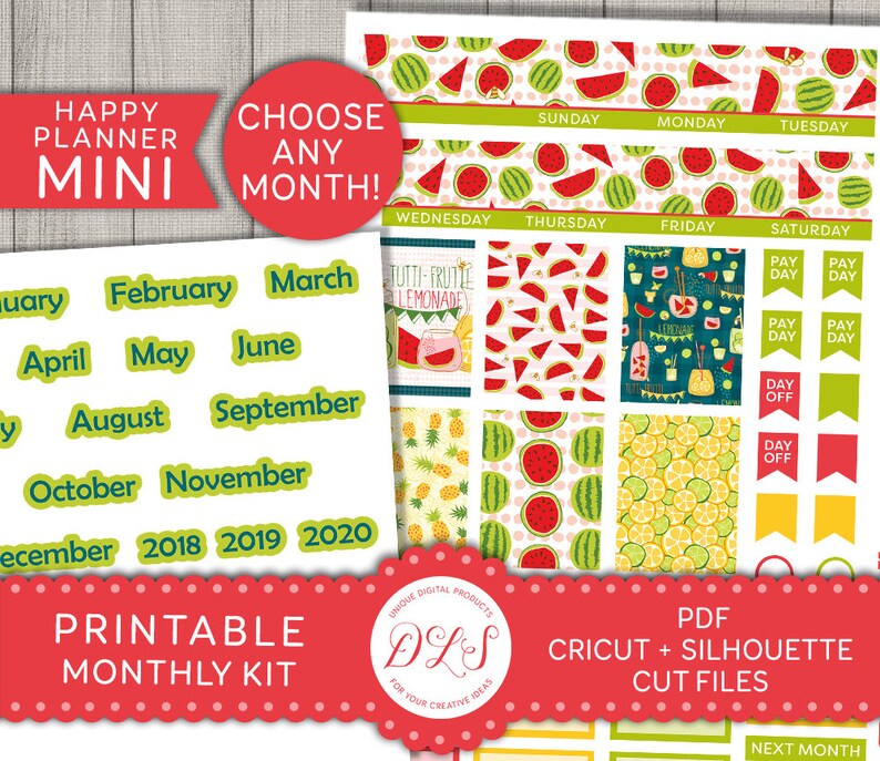 Mini Happy Planner Monthly Sticker Kit, Mini Happy Planner Monthly ...