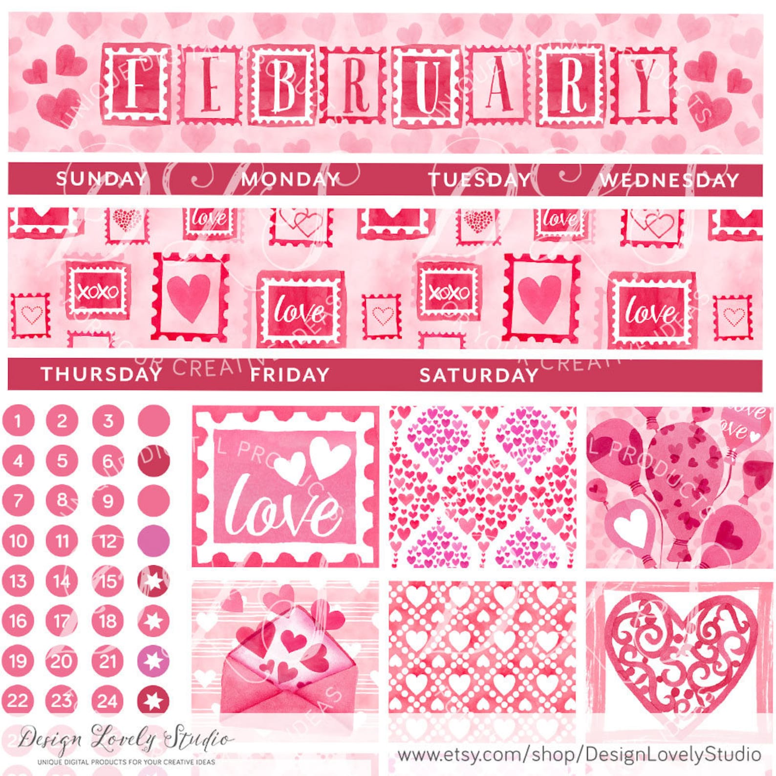 February Monthly Kit February Planner Stickers Printable | Etsy