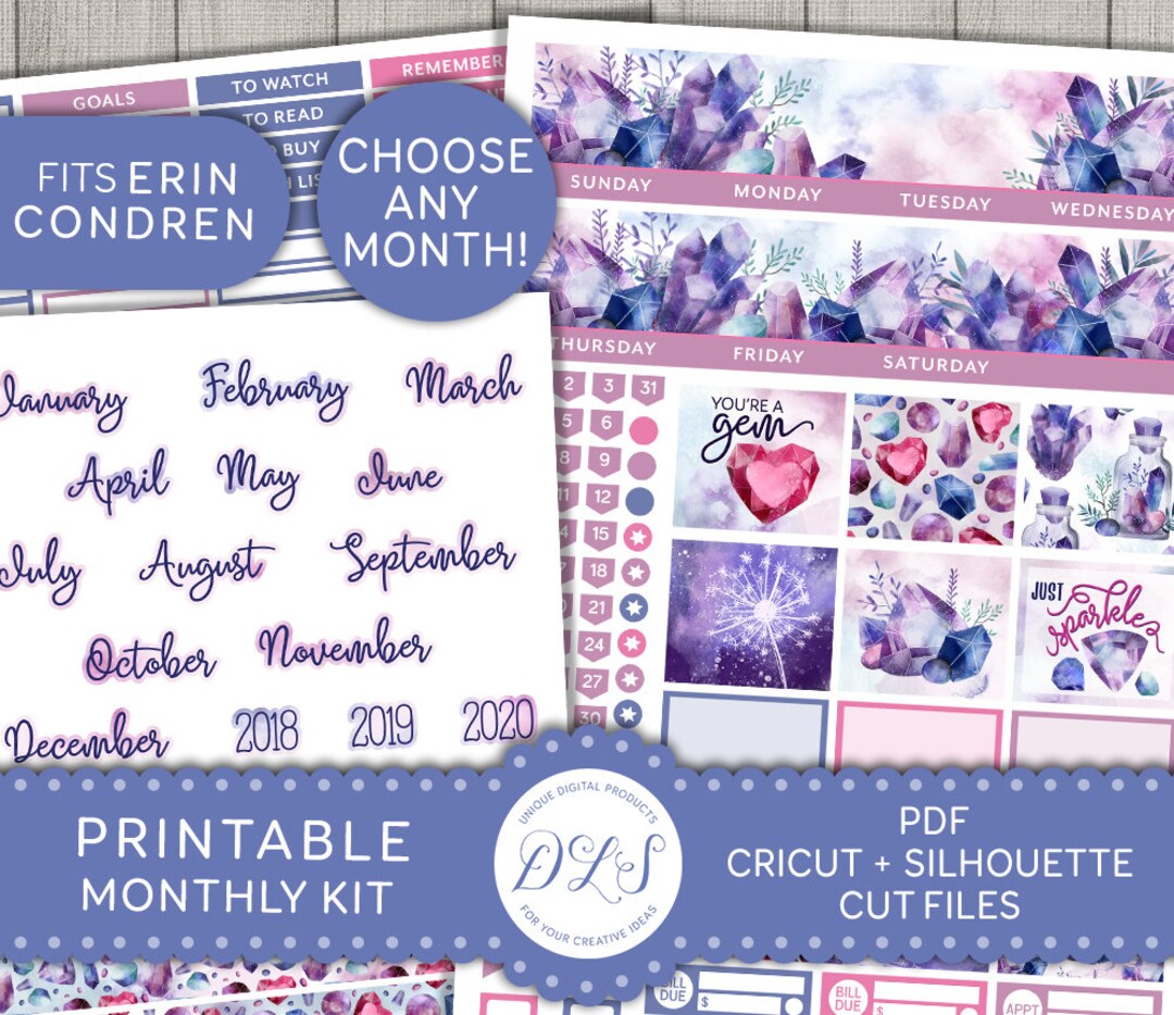 Printable Monthly Planner Stickers, Erin Condren Monthly Kit, Monthly ...
