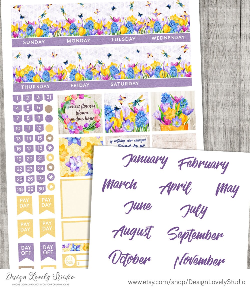 Printable FLORAL Monthly Planner Stickers Spring Monthly | Etsy