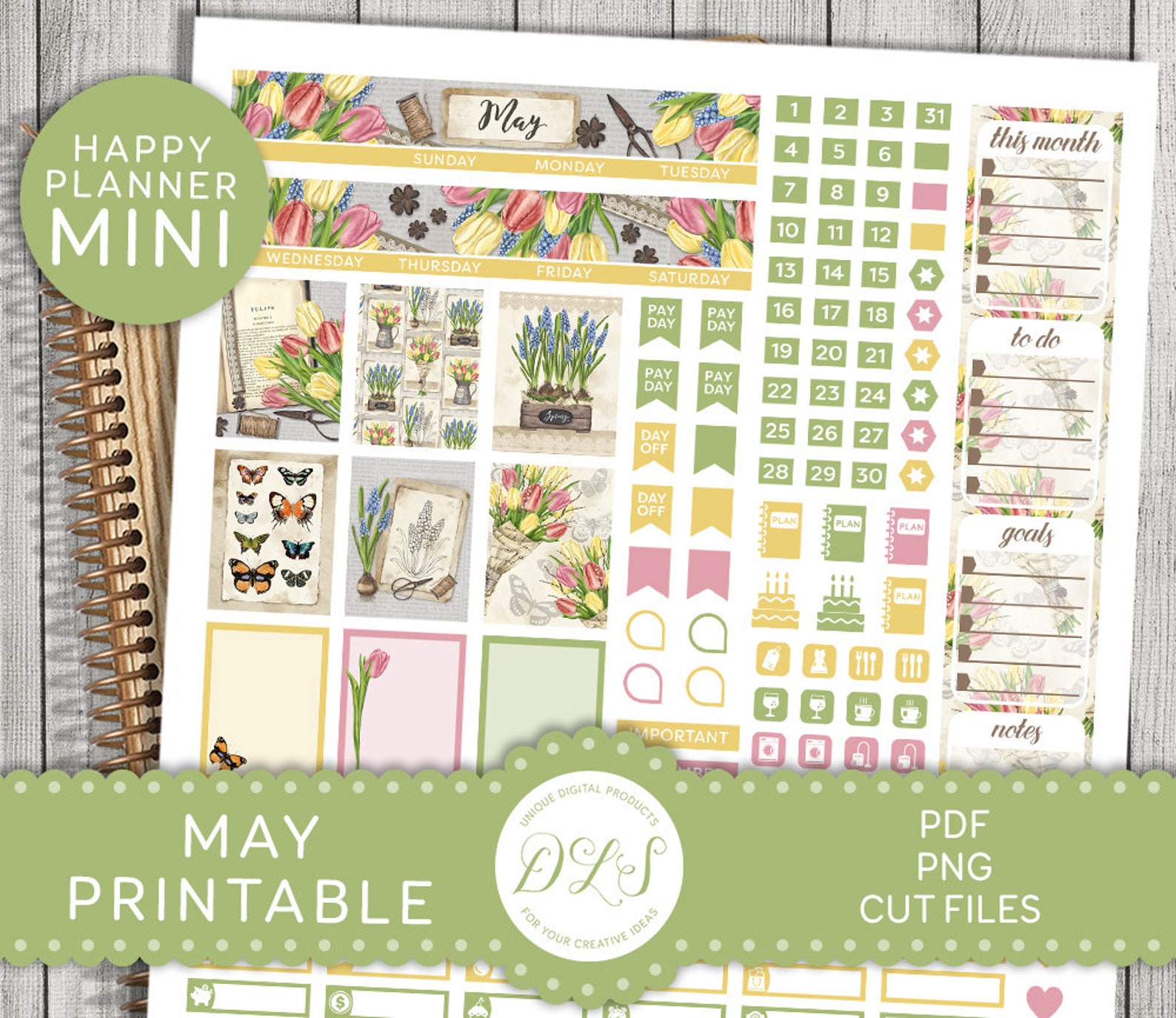 Mini Happy Planner MAY Stickers Kit, Printable May Monthly Kit, Spring ...