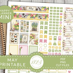 Mini Happy Planner MAY Stickers Kit, imprimable May Monthly Kit, Spring Monthly Planner Stickers, Mini HP May Kit, Cut Files, MM157